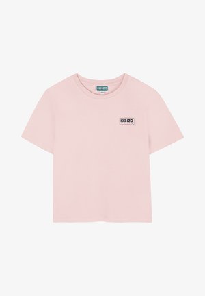 Lichtroze katoenen t-shirt met een ronde hals en korte mouwen, voorzien van een klein "KENZO Paris" logo op de linkerborst.