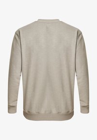 Felpa beige con colletto a girocollo, maniche lunghe, polsini e orlo a coste. Texture morbida con finitura liscia, senza loghi o motivi visibili.