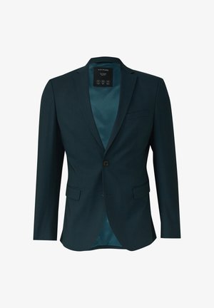 Türkiser Blazer mit schickem Design, featuring eine einreihige Front, zwei seitliche Taschen und ein kontrastierendes Innenfutter.