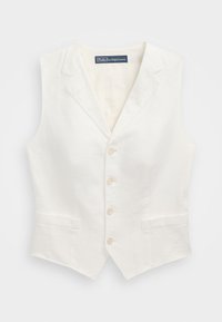 Vit linnet skräddarsydd väst med uppvikta slag, fyra knappar fram och två framfickor med welt från Polo Ralph Lauren.