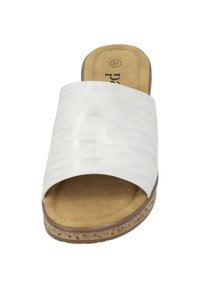 Sandal con toma bianco slip-on con parte superiore texturizzata, suola simile al sughero e plantare imbottito. Taglia contrassegnata come 37 sulla soletta.