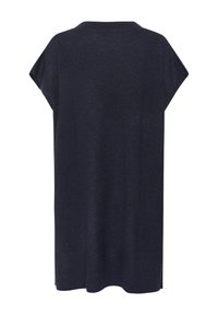 Námořnický oversized pletený top s krátkými rukávy, širokým výstřihem a žebrovaným lemem. Hladká textura s minimálními detaily, nabízející uvolněný střih.