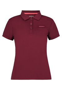 Burgundy polotröja i texturerat material med klassisk krage, treknappslå och en liten logotyp på vänster bröst.