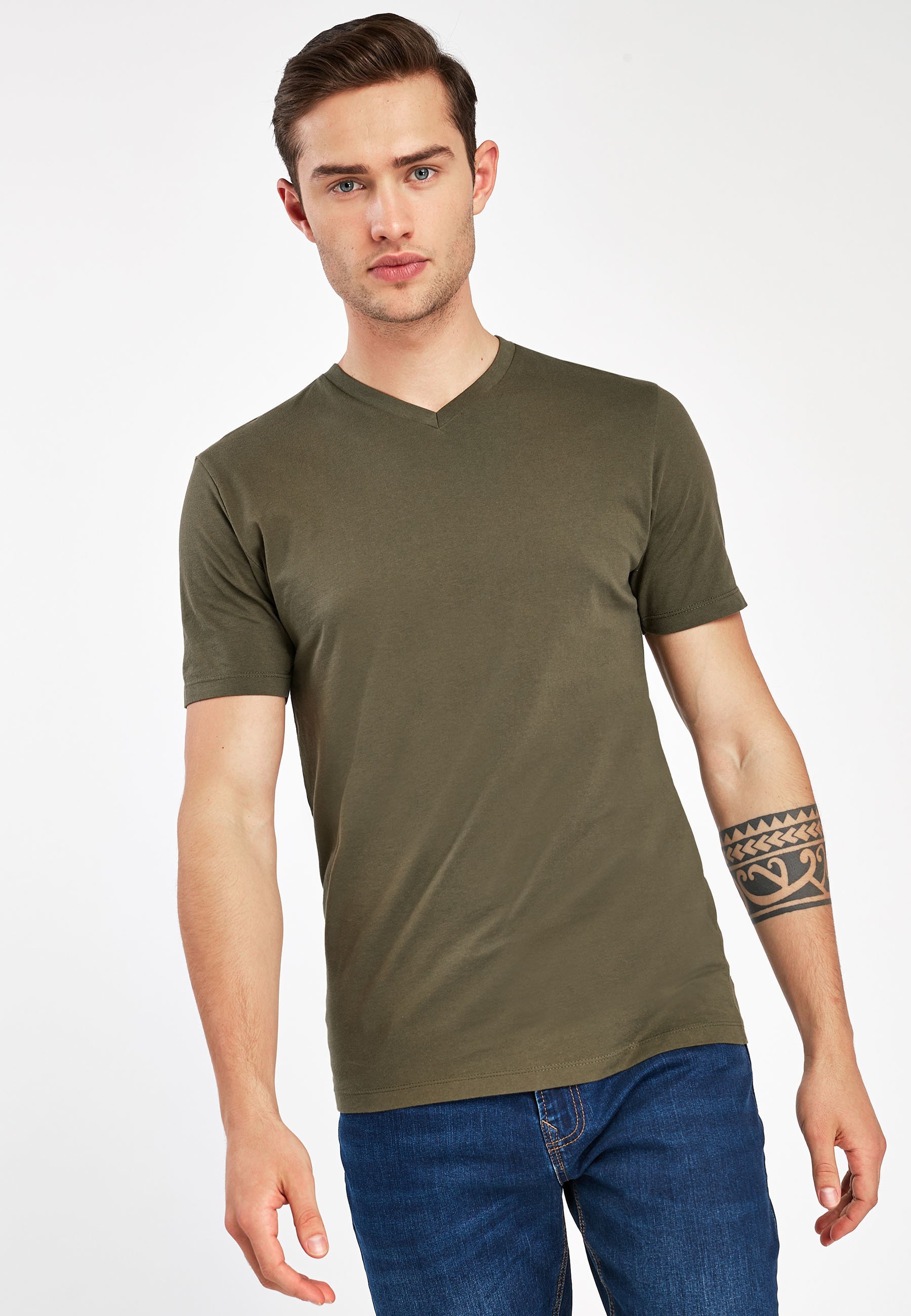green v neck t shirt