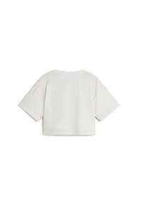 Witte cropped t-shirt van zacht katoen. Heeft een ronde halslijn en korte, brede mouwen met een gladde textuur en zonder zichtbare patronen.