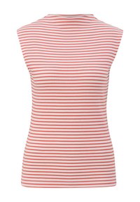 Gestreifte ärmellose Bluse mit horizontalen roten und weißen Streifen, einem Stehkragen-Design und einer figurschmeichelnden Silhouette in gerippter Textur.