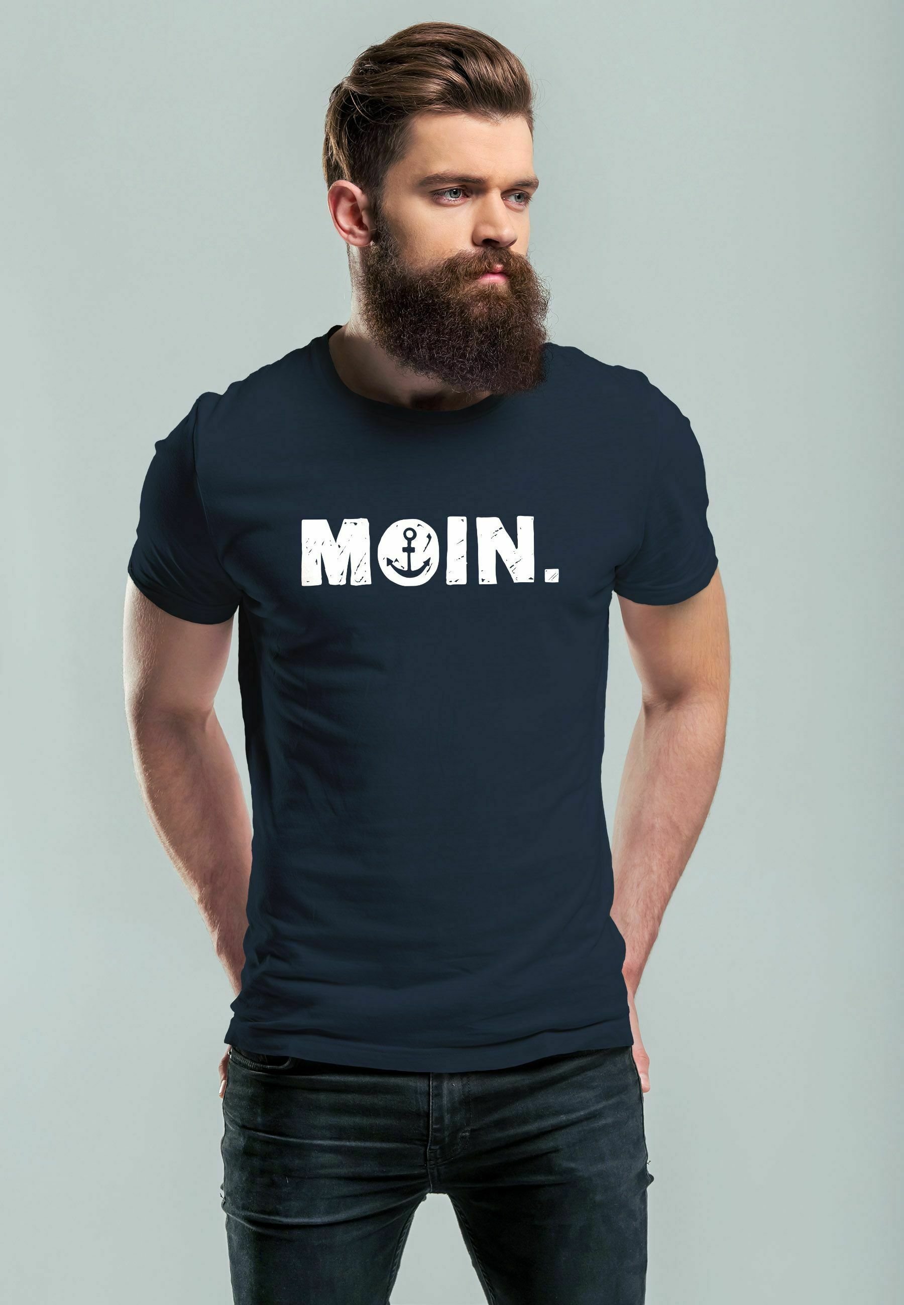 Neverless Herren T-Shirt Mit Anker-Motiv – Slim Fit, Aus 100% Baumwolle, Bis Größe 4XL Erhältlich