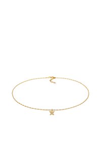 Goldkette mit einem sternförmigen Anhänger, der funkelnde Verzierungen aufweist. Die Kette ist zart und hat ein gedrehtes Design.