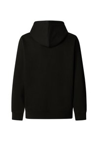 Zwarte pullover hoodie met een trekkoordkap, lange mouwen, ribgebreide manchetten en zoom. Gemaakt van een zachte, gestructureerde stof.