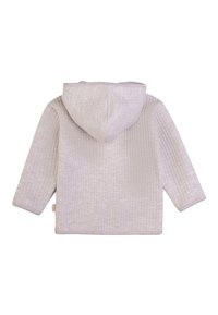 Felpa con cappuccio grigia chiara dal design trapuntato e strutturato, con maniche lunghe e cappuccio. Presenta cuciture sottili e un piccolo etichetta sul lato.