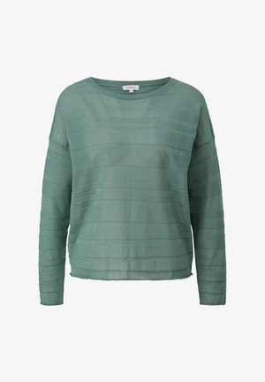 Mündroheline pika varrukaga sviiter horisontaalsete triipude tekstuuriga, ümmargune kaelus ja lõdva istuvusega. Kerge ja hingav materjal.