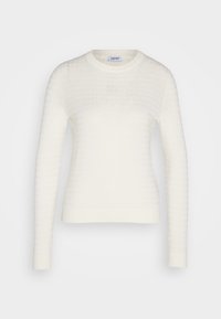 Pull en maille blanc à manches longues avec une texture quadrillée subtile et un col rond, étiqueté Esprit.