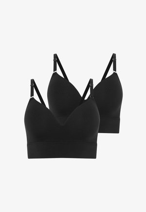 Sorte trådløse bh'er med sømløst design, v-halsform, justerbare stropper og et behageligt bånd. Sæt med to bh'er.