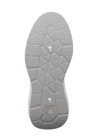 Biała gumowa podeszwa buta z teksturowanym, sześciokątnym wzorem z różnymi kształtami geometrycznymi. Widoczny rozmiar "38" na podeszwie.