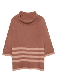 Tuubikaulus, ylikokoinen neule vaaleanpunaisessa ruusussa, jossa pohjassa ja resoreissa vaaleanpunaiset vaakaraidat.