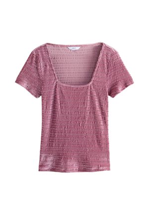 REGULAR FIT - SHORT SLEEVE SQAURE NECK SHIRRED - T-shirts print - pink