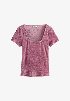 REGULAR FIT - SHORT SLEEVE SQAURE NECK SHIRRED - Majica kratkih rukava s printom - pink
