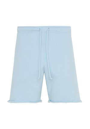 Pantaloncini casual azzurri chiari con cintura elastica e coulisse regolabile, con orli grezzi.