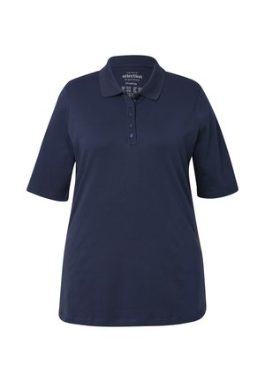 T-paidat Navy sininen lyhythihainen, jossa on kolme nappia, ja sileä pinta. Ominaisuuksiin kuuluu klassinen kaulus ja rento istuvuus.