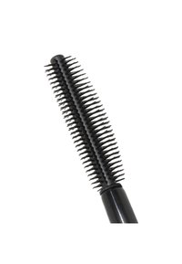 Spazzola per capelli nera in plastica con un lungo manico e setole corte e dense disposte in due file. Progettata per districare i capelli in modo efficace.