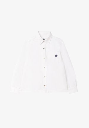 Chemise blanche à manches longues en tissu léger. Dotée d'un boutonnage sur le devant, d'une poche poitrine unique et d'un petit logo sur la poche.