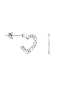 Silver hjärtformad studörhänge prydd med klara kristaller. Har en elegant design och en polerad yta.