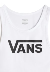 Camiseta sin mangas de algodón blanco con un gran logo negro de "VANS". Corte clásico con escote redondo y textura suave.