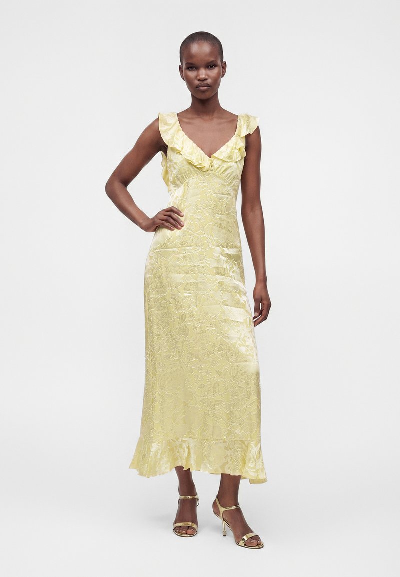 alice and olivia yellow dress THEA TIE BLOUSON SLEEVE in CANARY including outerwear Alice + Olivia Yellow Jacquard