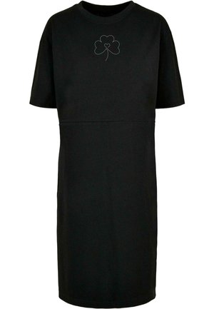 Merchcode, SPRING - LEAF CLOVER FLOWER OVERSIZED SLIT TEE - Rochie din jerseu - black