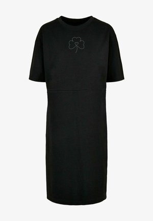 Merchcode, SPRING - LEAF CLOVER FLOWER OVERSIZED SLIT TEE - Rochie din jerseu - black