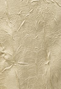 Tessuto beige strutturato con una superficie stropicciata, che presenta una leggera lucentezza e un motivo organico, adatto per rivestimenti o scopi decorativi.