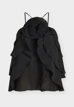 Svart ermeløs topp med lagdelt, rysjedesign. Laget av teksturert stoff, med rund hals og tynne stropper.