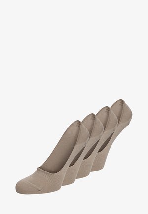 Beiges Set aus vier unsichtbaren Socken, aus einem glatten, dehnbaren Stoff. Niedrig geschnitten mit einer verstärkten Zehenpartie und einem subtilen strukturierten Muster.