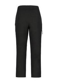 Zwarte broek met een elastische tailleband, cropped lengte en zijzakken. De stof is soepel en lichtgewicht, geschikt voor casual draag.