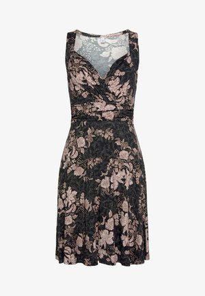 LASCANA, Freizeitkleid - schwarz / rose / bedruckt