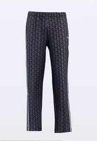 Pantaloni jogger negri cu model de diamante, talie elastică și dungi laterale. Fabricate din material ușor pentru confort și flexibilitate.