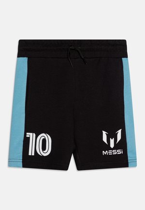 Melnas sporta šortos ar gaiši zilām sānu lentēm, ar baltu numuru "10" un "MESSi" logo. Ar auklu regulējamu jostu. Mīksts kokvilnas materiāls.