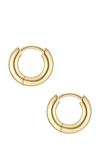 Auksinės spalvos hoop auskarai su lygiu, suapvalintu dizainu. Kiekvienas auskaras turi subtilų plyšį, kad būtų lengva dėvėti, ir poliruotą paviršių.