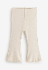 Lyse beige ribbede leggings med flared bund. Har en scalloped kant og et blødt, strækbart materiale for komfort.
