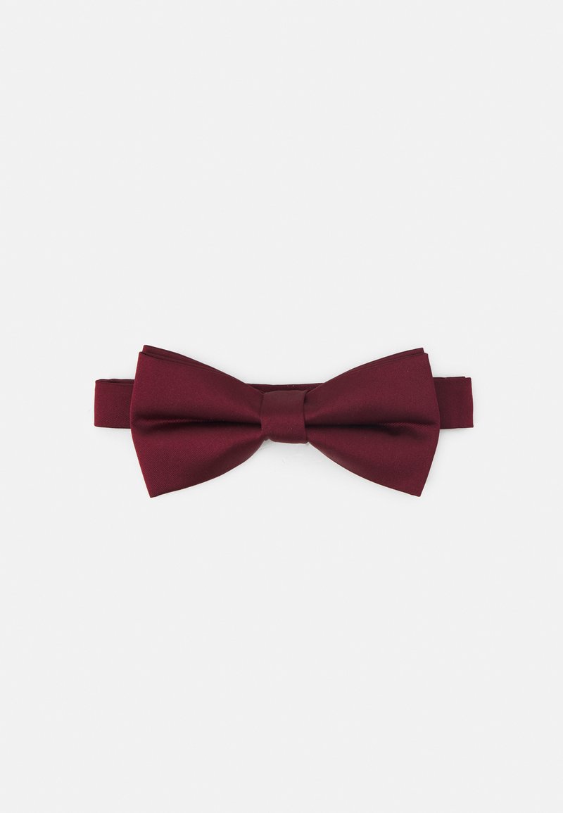 Papion burgund din material fin, cu o formă clasică și curea ajustabilă pentru o fixare sigură. Fără modele sau accente.