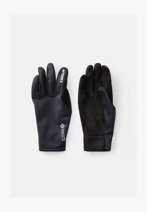 Rękawice termiczne w kolorze czarnym, z gładkiego materiału zewnętrznego, teksturowanym uchwytem na dłoniach, elastycznymi mankietami oraz markowymi detalami zapewniającymi chwyt i ciepło.
