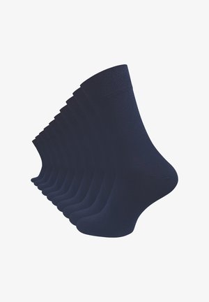 Confezione di calzini blu navy realizzati in un materiale morbido e elasticizzato. Design alla caviglia con un bordo rinforzato e una superficie liscia.