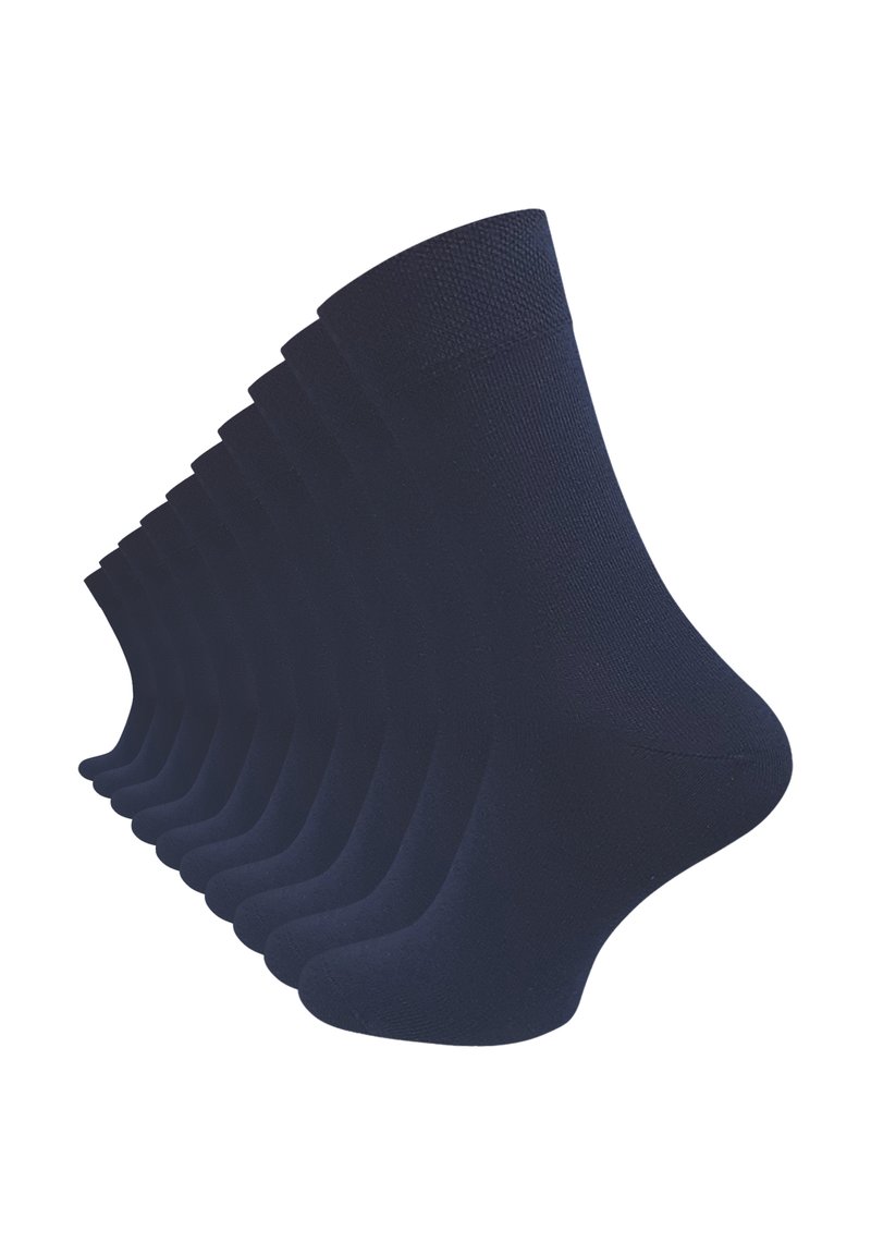 Paquet de chaussettes bleu marine fabriquées à partir d'un matériau doux et extensible. Design à mi-mollet avec un bord renforcé et une texture lisse.