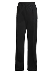 Svarta träningsbyxor med raka ben, elastisk midja och vit logotyp på övre vänstra sidan. Slät tygstruktur.