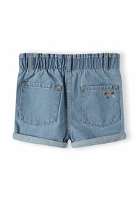Hellblaue Jeansshorts mit schmalem Bund, umgeschlagenen Säumen und zwei Gesäßtaschen mit floralen Stickereien.