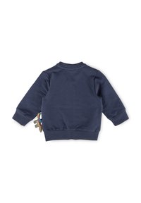 Navy-blaues Sweatshirt mit langen Ärmeln, Rundhalsausschnitt, gerippten Bündchen und Saum, mit einem kleinen Spielzeugakzent an der Seite. Weiches Baumwollmaterial.