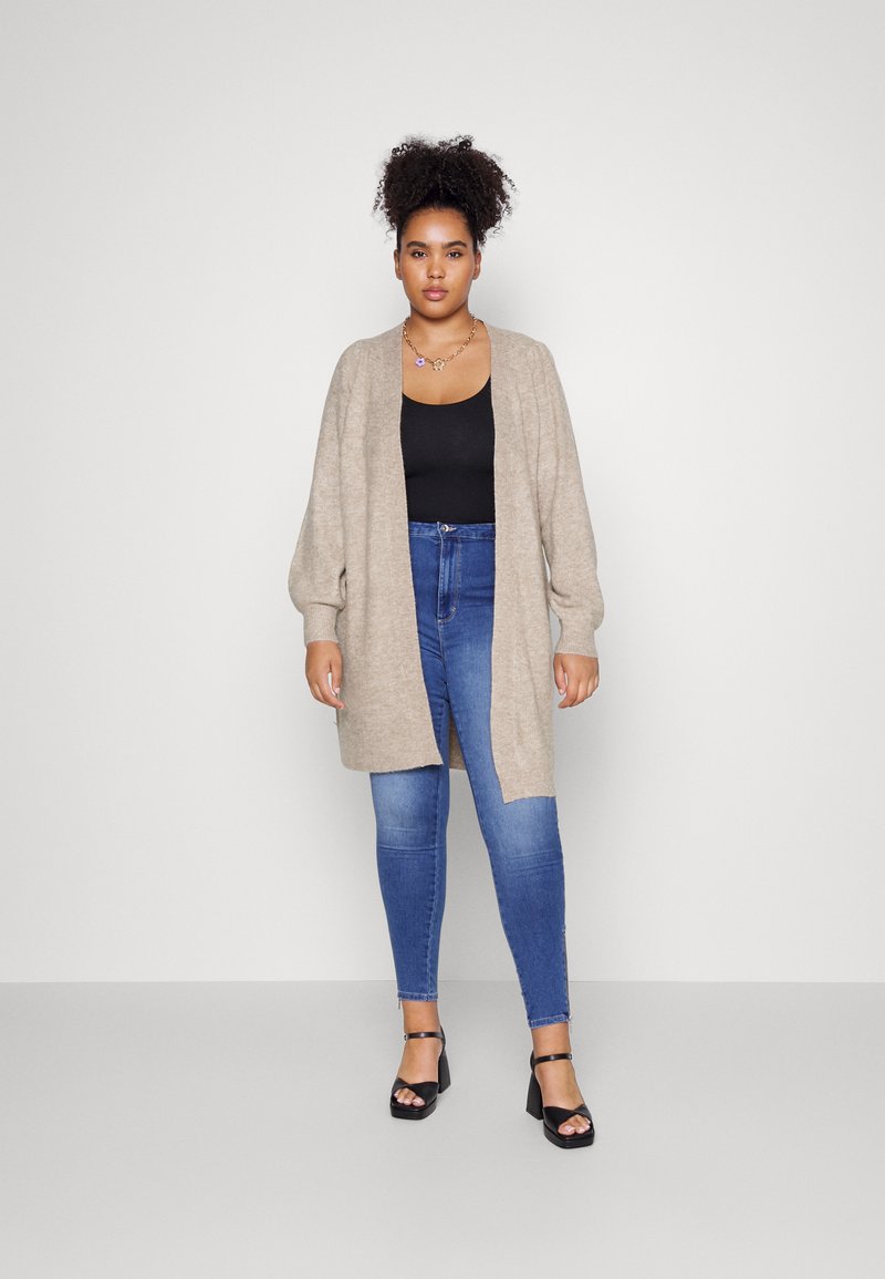 Vero Moda Curve VMRUBELLEFILE LONG CARDIGAN - Cardigan - silver mink