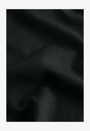 Black cotton fabric with a smooth texture, displaying slight ripples and subtle knit patterns. The material offers a soft, flexible drape.