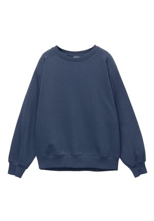 Mörkblå sweatshirt i mjuk bomullsblandning, med rund halsringning, ribbade ärmslut och en avslappnad passform med raglanärmar.