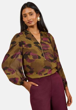 Love & Roses, CHIFFON ZIP FRONT NOTCH NECK LONG SLEEVE BLOUSE - Blusa - ochre yellow printed